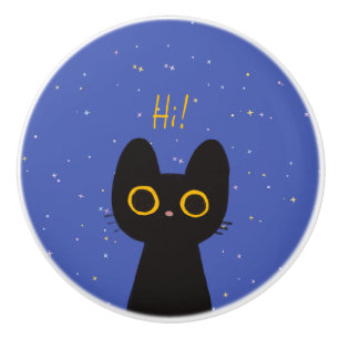 Cute Black Cat Ceramic Knob