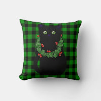 Cute Black cat Christmas kitty green black plaid
