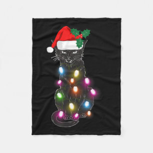 Cute Black Cat Christmas Light Fun Cat Lover Chris Fleece Blanket
