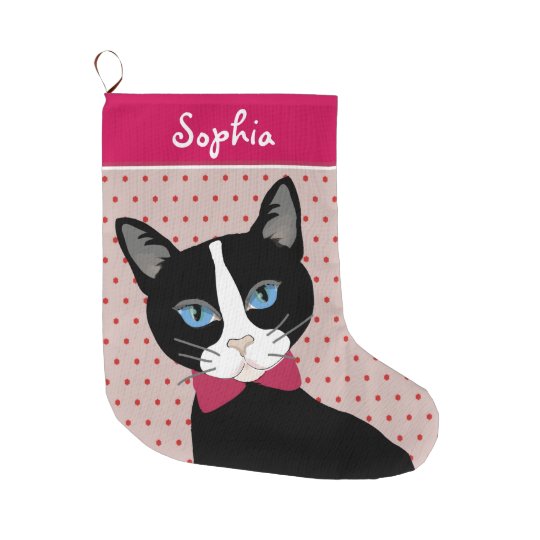 CUTE BLACK CAT CHRISTMAS STOCKING. CAT + BOW TIE LARGE CHRISTMAS ...