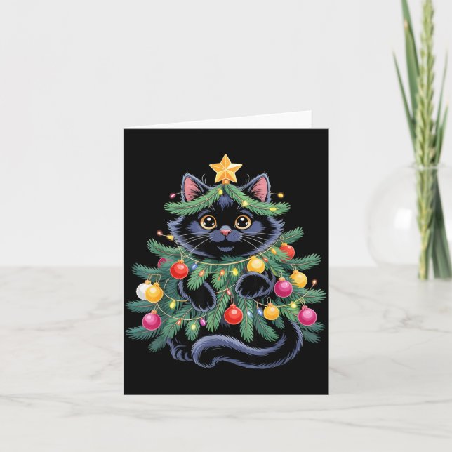 Cute Black Cat Christmas Tree Funny Kitten Lover X Card (Front)