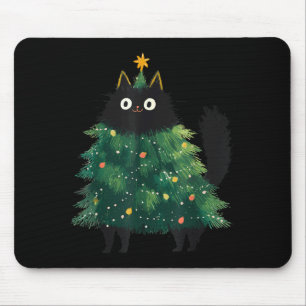 Cute Black Cat Christmas Tree Funny Kitten Lover X Mouse Pad