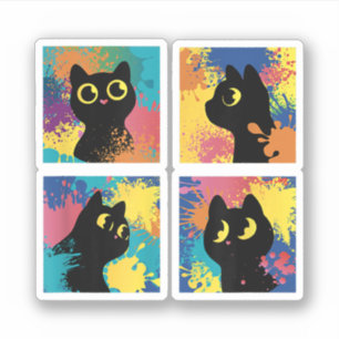 Cute black cat colorful art Kitty for pur cat love Sticker