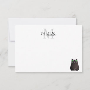 Cute Black Cat Custom Monogram Note Card
