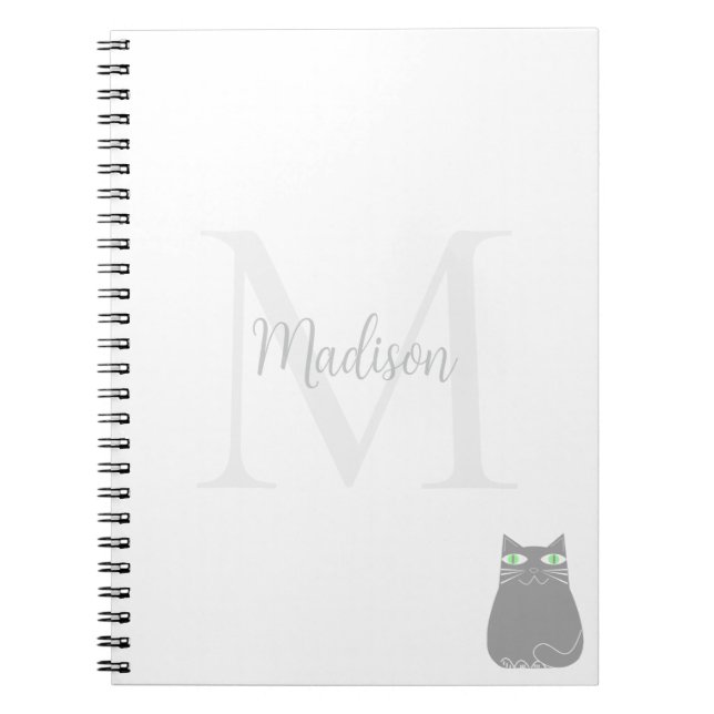 Cute Black Cat Custom Name Initial  Notebook (Front)