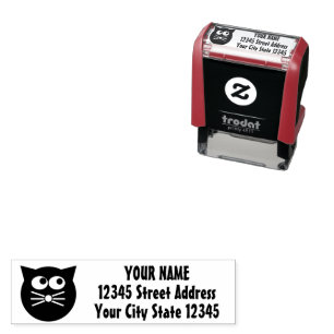 Cute black cat custom return address self-inking stamp