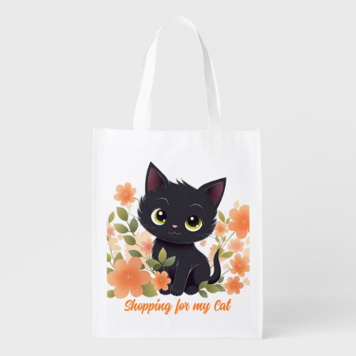 Cute Black Cat Custom Reusable Grocery Bag