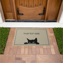 Cute Black Cat Custom Text Doormat