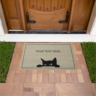 Cute Black Cat Custom Text Doormat