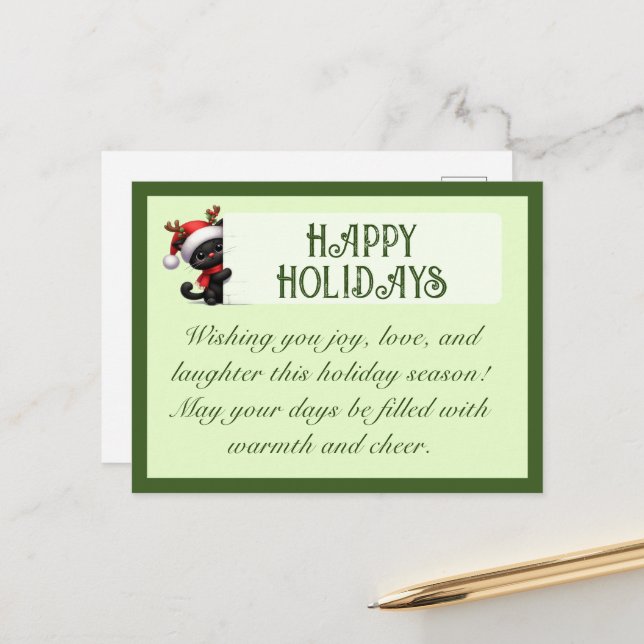 Cute Black Cat Customizable Greetings Postcard (Front/Back In Situ)