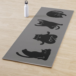 Cute black cat doing yoga design, yoga mat