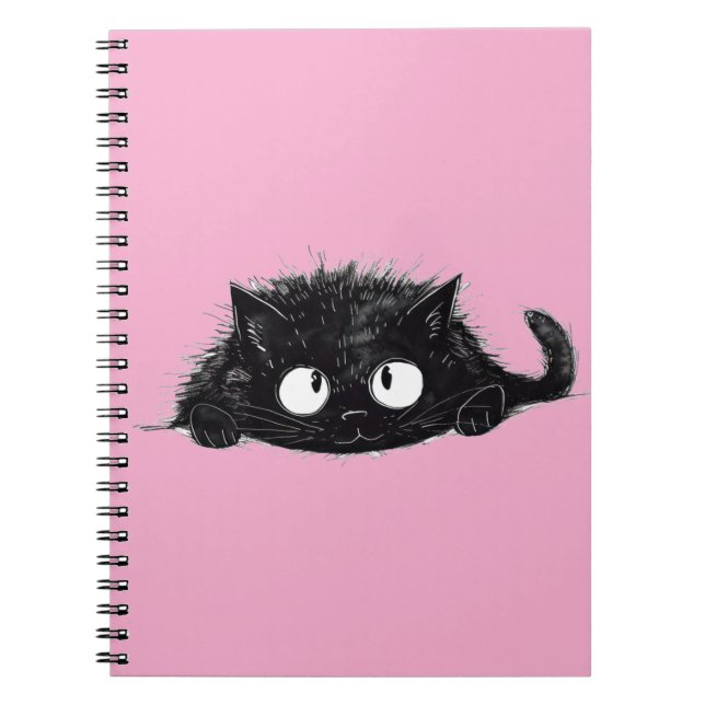  Cute Black Cat drawing (Pink Bkgrd) Notebook (Front)
