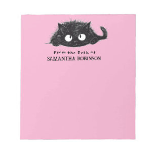  Cute Black Cat drawing (Pink Bkgrd) Personalize Notepad
