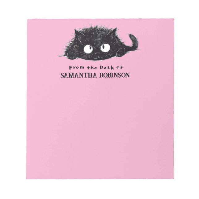  Cute Black Cat drawing (Pink Bkgrd) Personalize Notepad (Front)