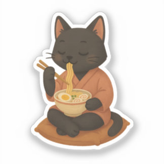 Cute Black Cat Eating Ramen  Sticker
