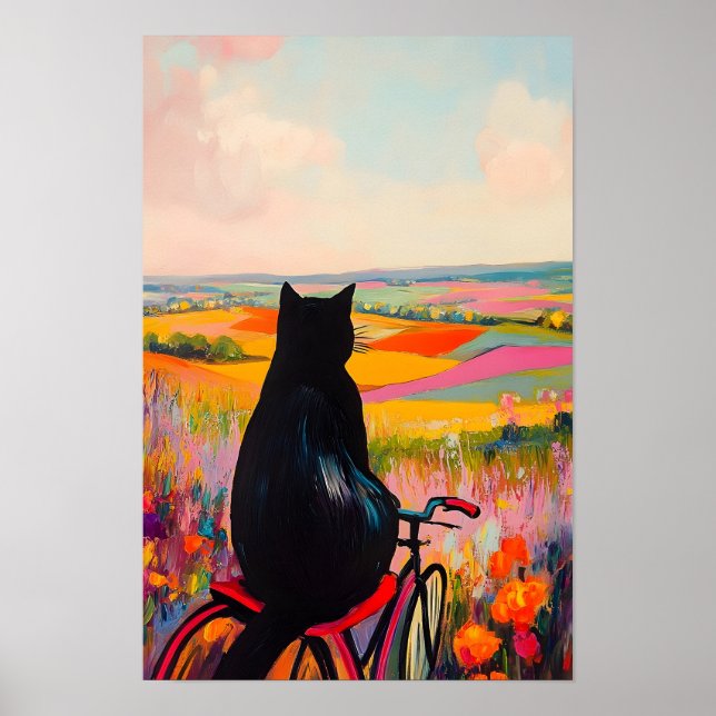 Cute Black Cat Enjoying Nature with Bicycle  Poster (Front)