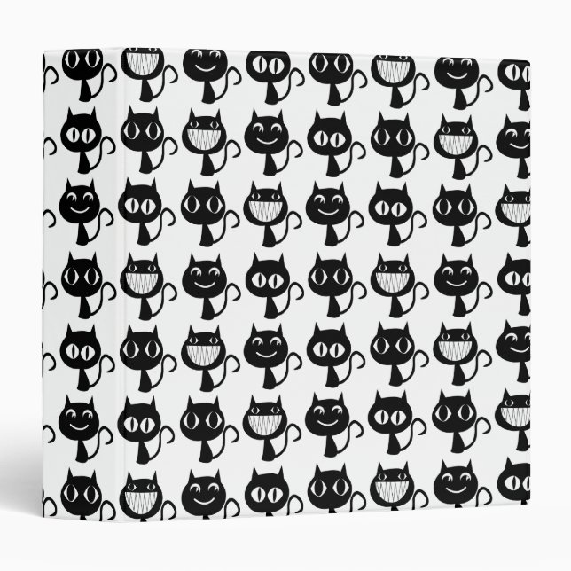 Cute Black Cat Expressions Pattern 3 Ring Binder (Front/Spine)