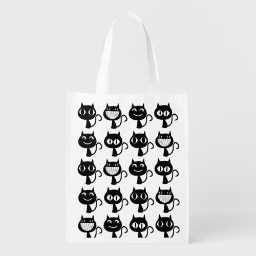 Cute Black Cat Expressions Pattern Grocery Bag