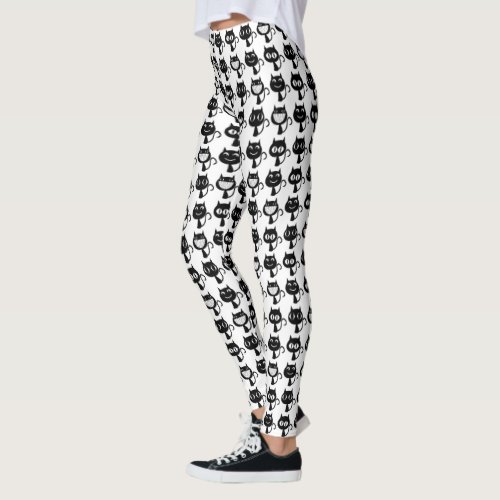 Cute Black Cat Expressions Pattern Leggings