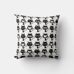 Cute Black Cat Expressions Pattern Throw Pillow
