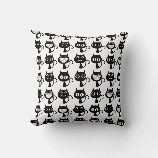 Cute Black Cat Expressions Pattern Throw Pillow (Front)