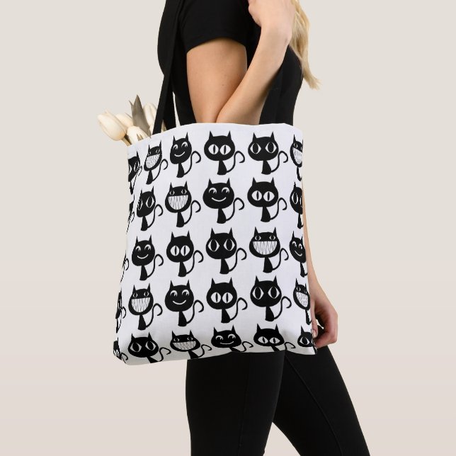 Cute Black Cat Expressions Pattern Tote Bag (Close Up)
