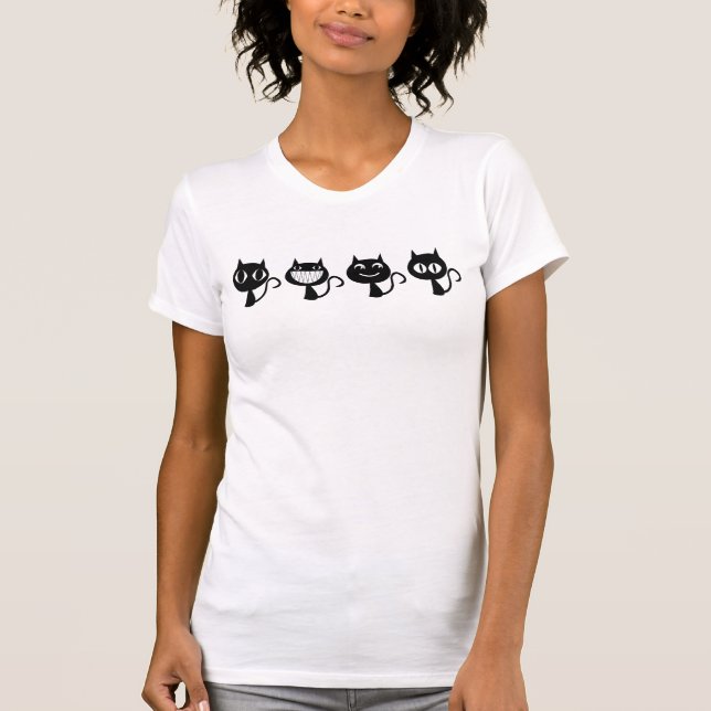 Cute Black Cat Expressions T-Shirt (Front)