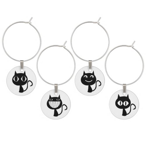 Cute Black Cat Expressions Wine Glass Charm