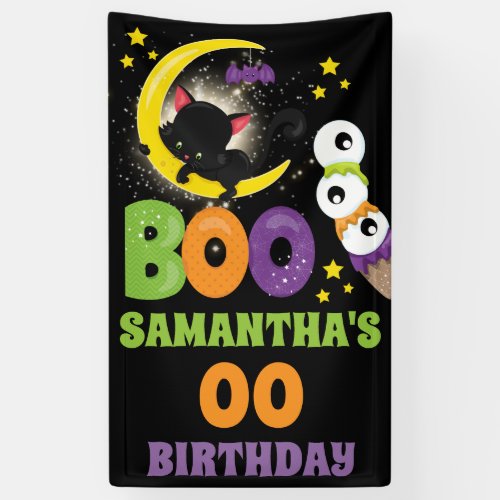 Cute black cat eyeballs ice cream DIY birthday Banner