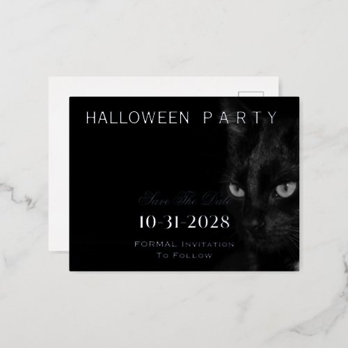 Cute Black Cat Eyes Save The Date Party Halloween  Foil Holiday Postcard