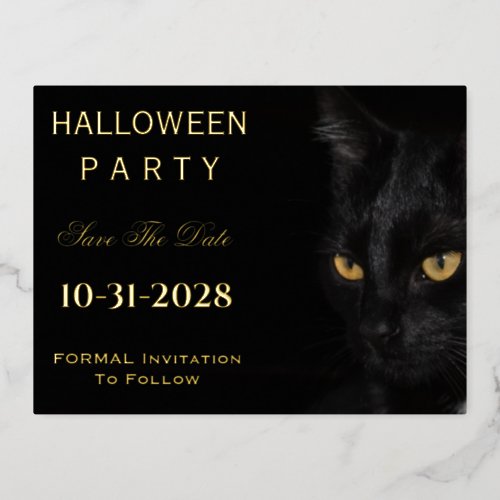 Cute Black Cat Eyes Save The Date Party Halloween  Foil Holiday Postcard