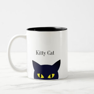 Cute black cat face & calligraphy Two-Tone coffee mug