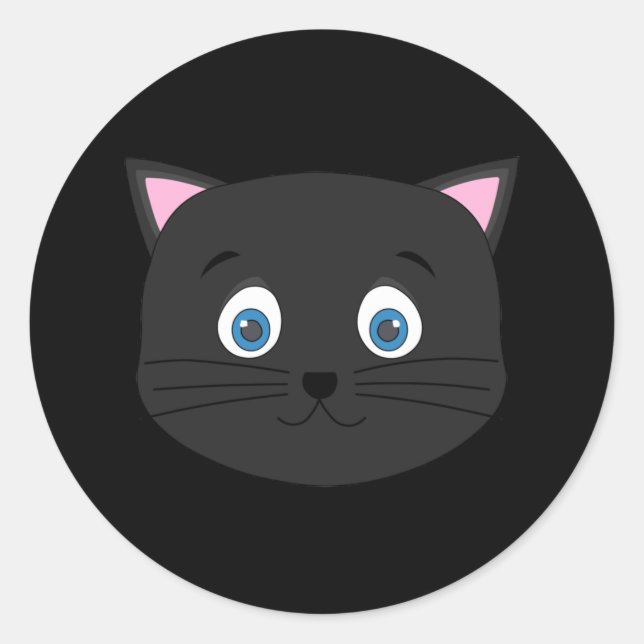 Cute Black Cat Face Classic Round Sticker (Front)