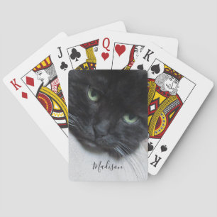 Cute Black Cat Face Photo Name Poker Cards