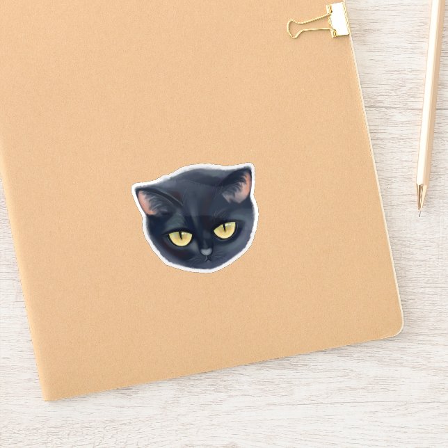 Cute Black Cat Face Sticker (Notebook)