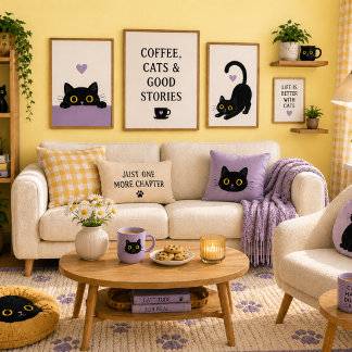 Cute Black Cat Face Throw Pillow – Lavender Cat Ca