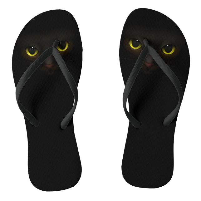 Cute Black Cat Flip Flops (Footbed)