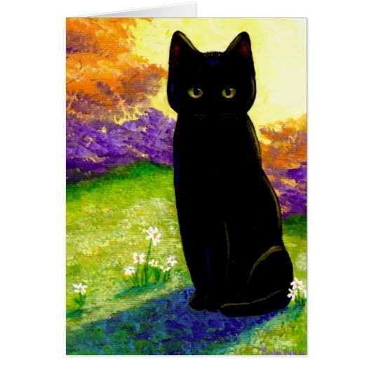 Cute Black Cat Flowers Funny Creationarts Cards (Front)