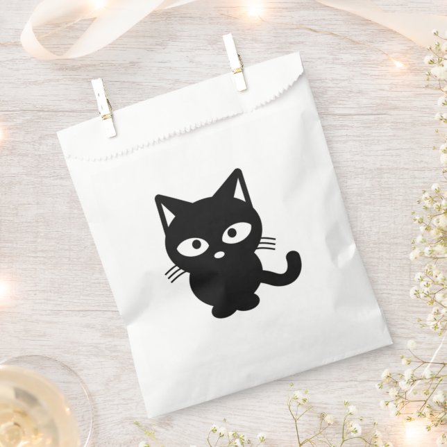 Cute Black Cat Friendly Kitty Halloween Favor Bag (Clipped)