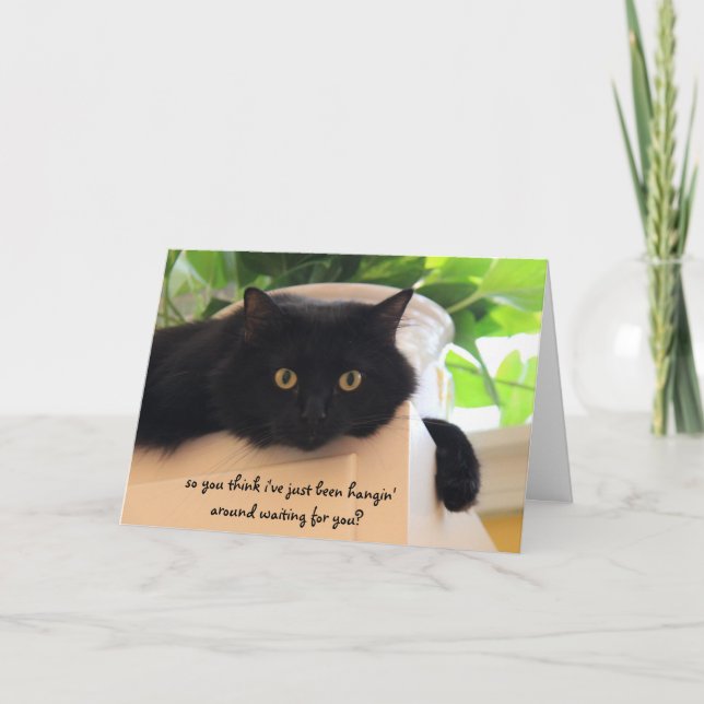 Cute Black Cat, Funny "miss you" card (Front)