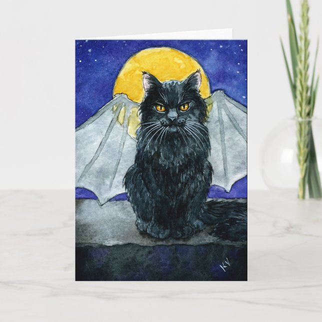 Cute Black Cat Gargoyle Halloween any occasion Card (Front)