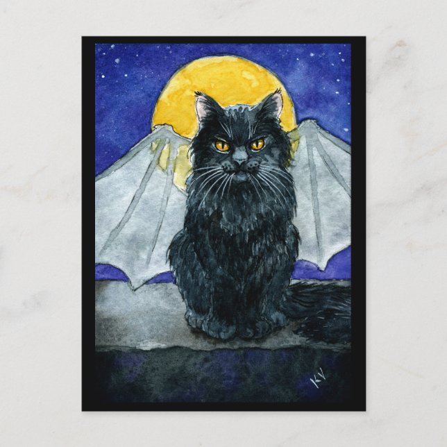 Cute Black Cat Gargoyle Halloween postcard (Front)