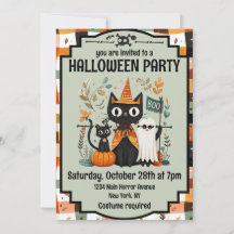 Cute Black Cat & Ghost Halloween Boo