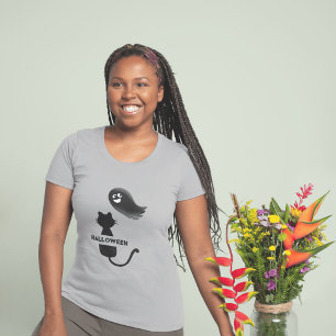 cute black cat ghost halloween woman T-Shirt