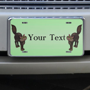 Cute Black Cat Green Eyes License Plate