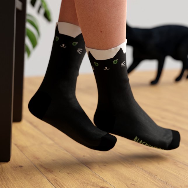 Cute Black Cat Green Eyes Personalized Socks (For green eyed black cat loving feet. Add your name)