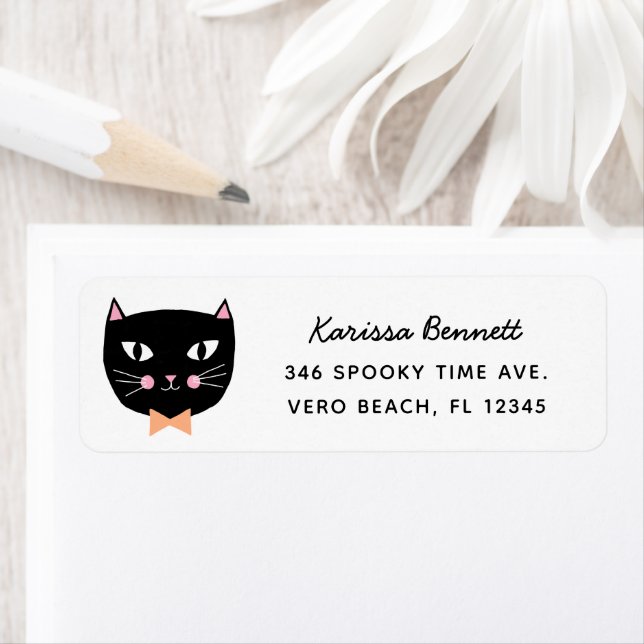 Cute Black Cat Halloween Birthday Return Address Label (Insitu)