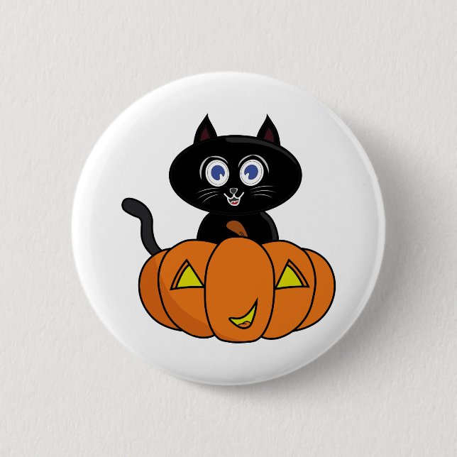 Cute Black Cat Halloween Button (Front)