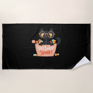 Cute Black Cat Halloween Candy Too Sweet Spook – P Beach Towel