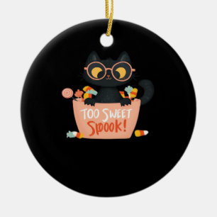 Cute Black Cat Halloween Candy Too Sweet Spook � P Ceramic Ornament
